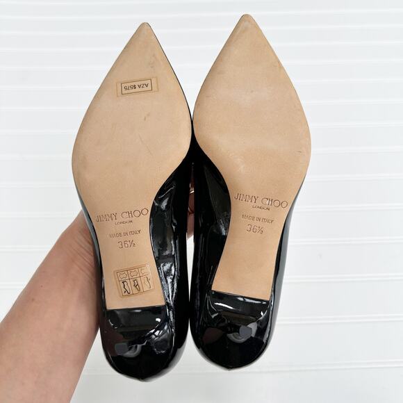 Jimmy Choo Aza Kitten Heel Pumps Patent Leather Black Anouk Pointed Toe 36.5 - Picture 10 of 14